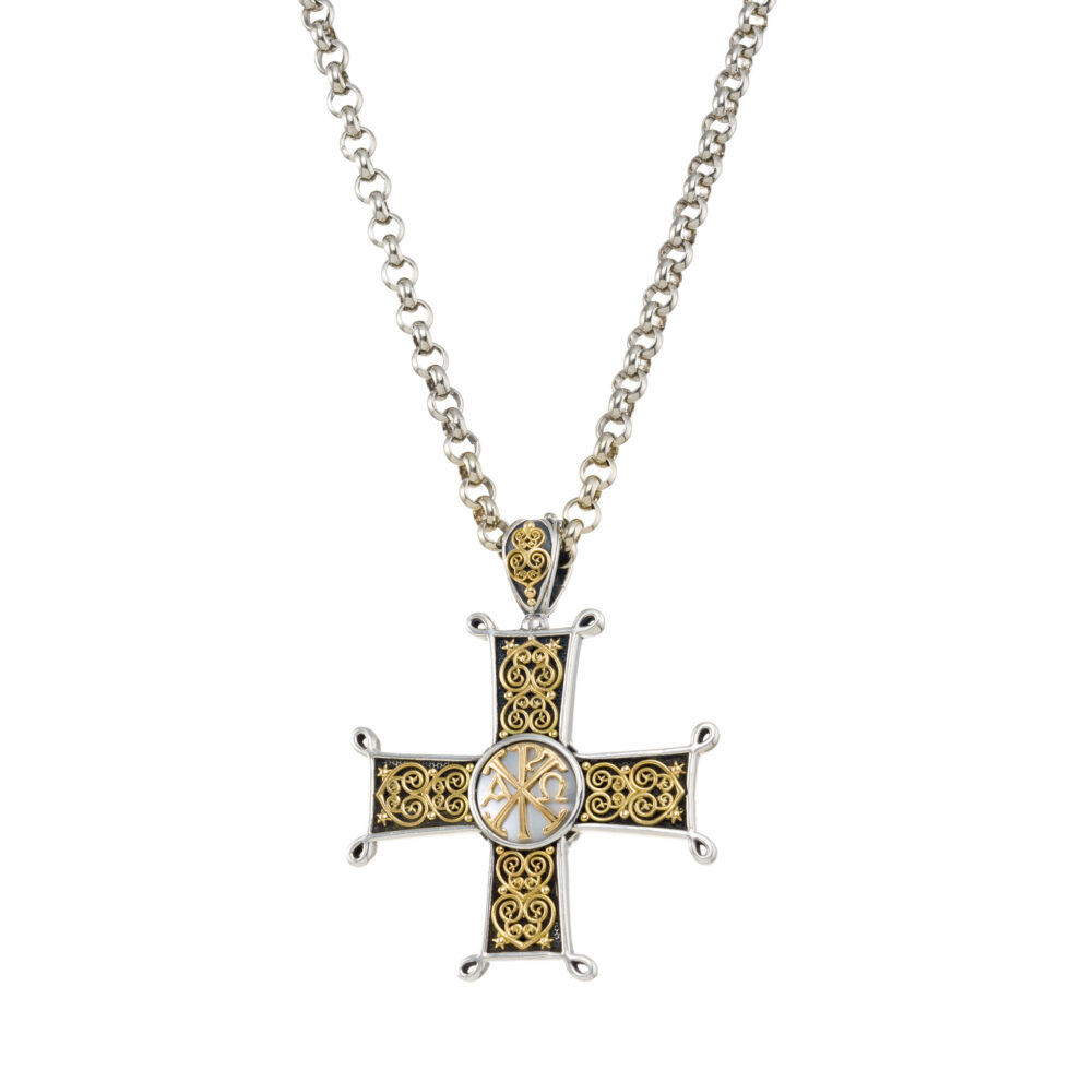 Cross in 18K Gold and Sterling silver with mother of pearl