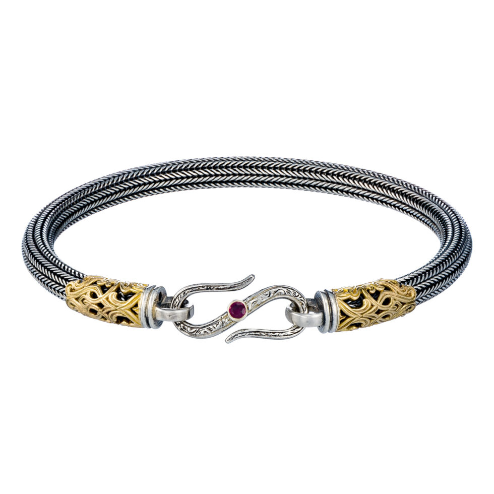 Chain Bracelet in 18K Gold and Sterling silver with ruby