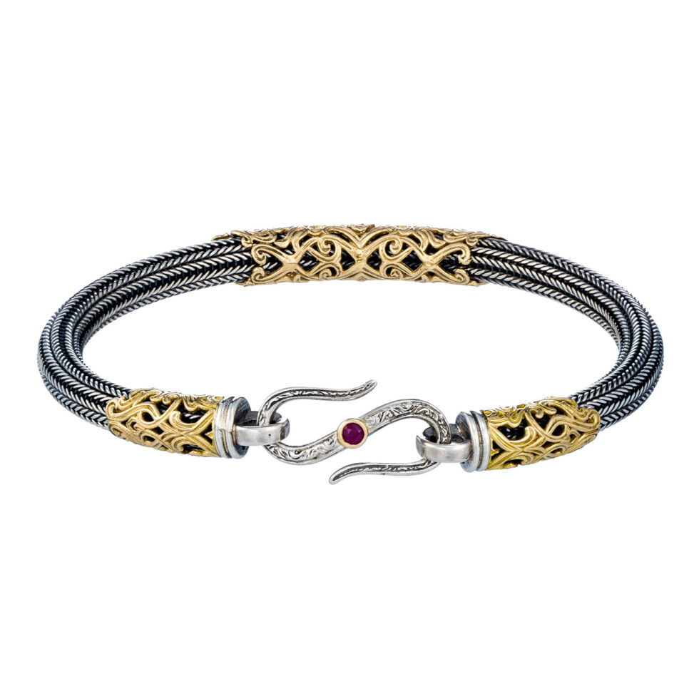 Chain Bracelet in 18K Gold and Sterling silver with ruby