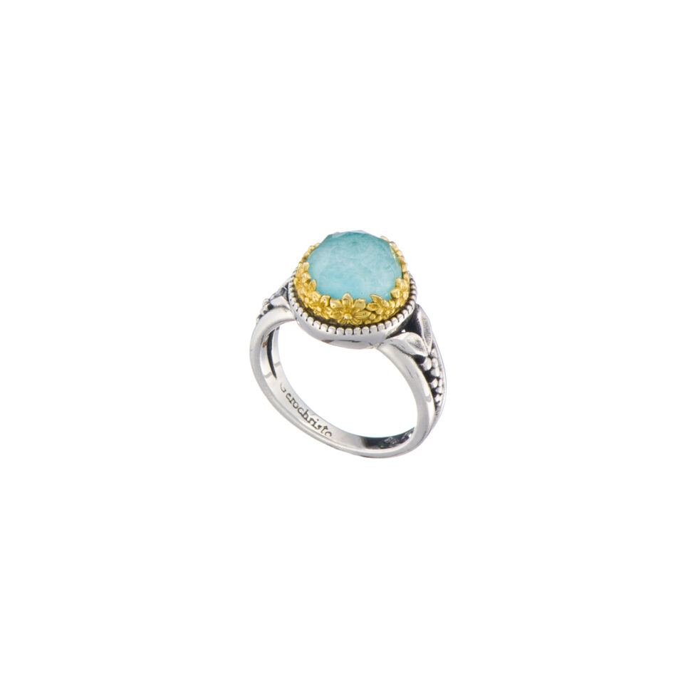 Dione round ring in sterling silver with Gold plated parts