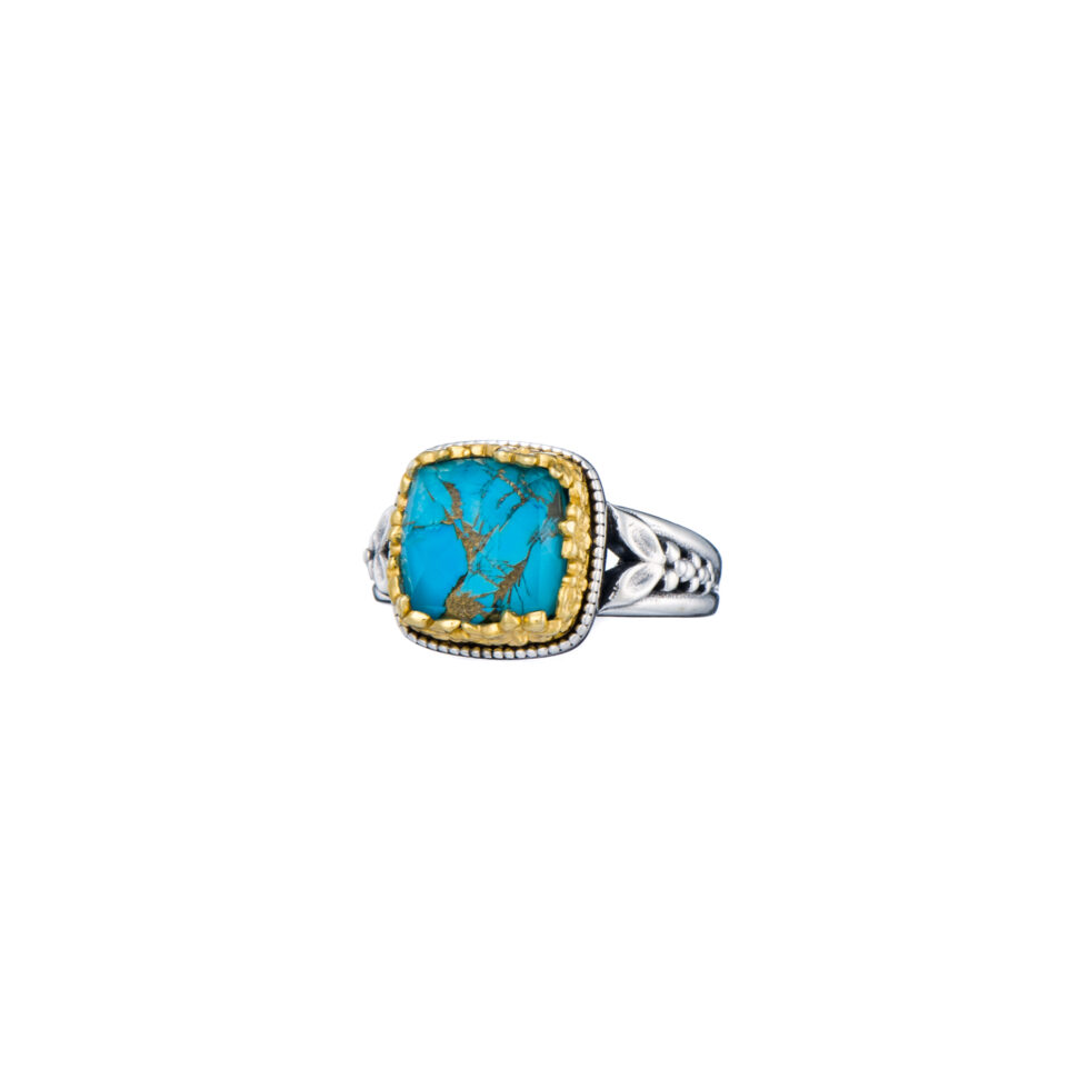Dione square ring in sterling silver with Gold plated parts