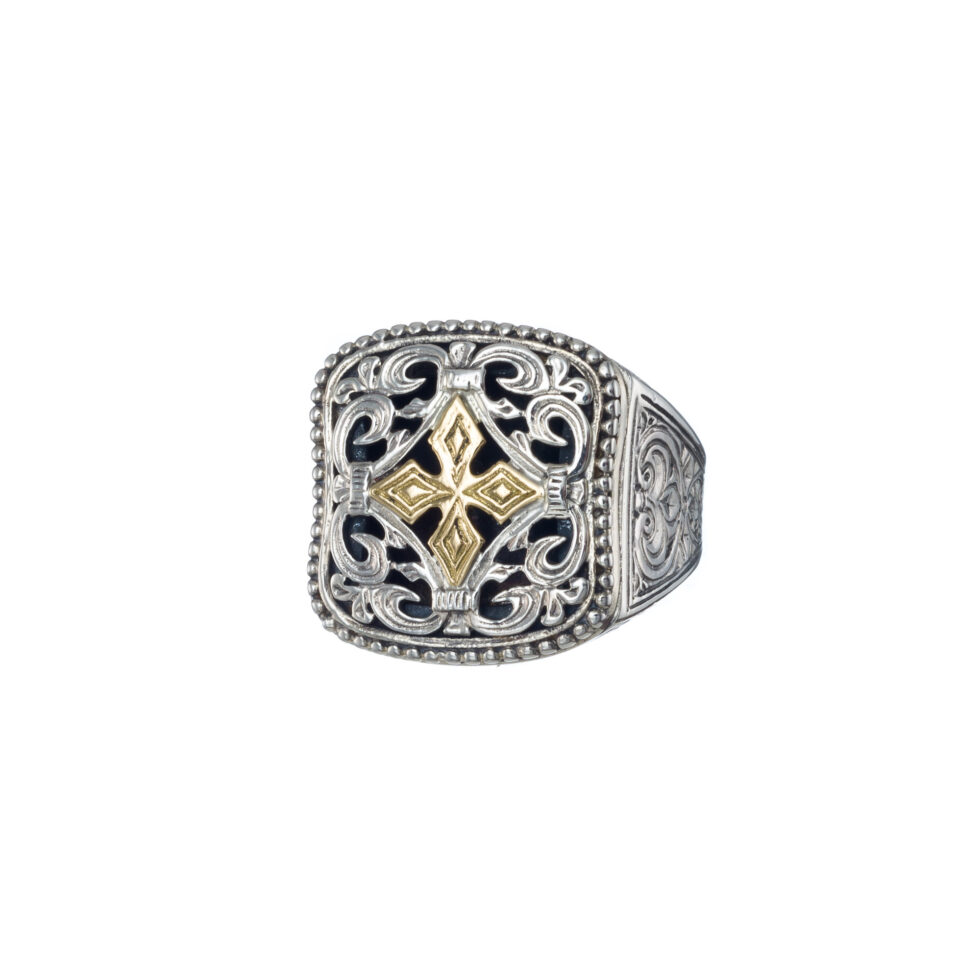 Byzantine men ring in 18K Gold and Sterling silver