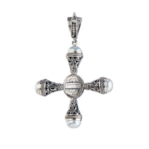 Santorini Cross in Sterling Silver with Garnet and Pearls - Image 3