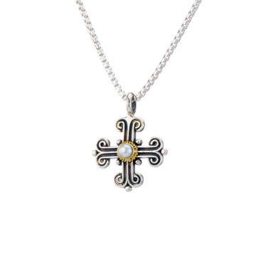 Byzantine cross in 18K Gold and sterling silver with pearl