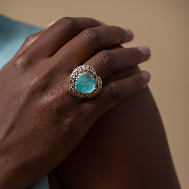 Imperial Heart ring in 18K Gold and sterling silver with doublet stone