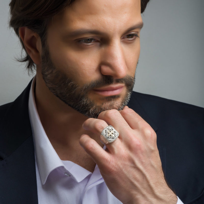 Byzantine men ring in 18K Gold and Sterling silver