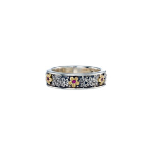Wild Flowers Anthemis ring in sterling silver with 18K solid Yellow Gold and precious stones - Image 5