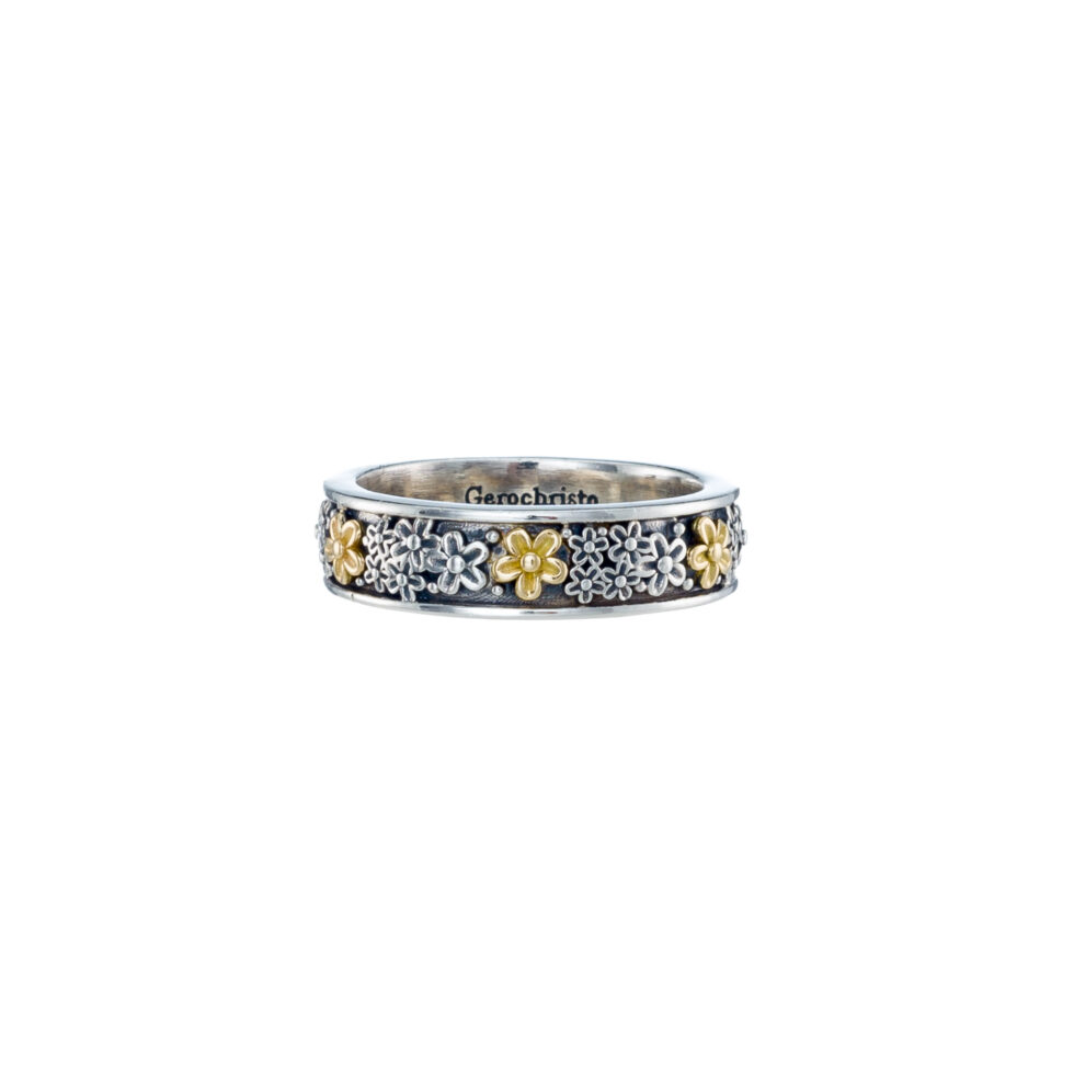 Wild Flowers Anthemis ring in sterling silver with 18K solid Yellow Gold details