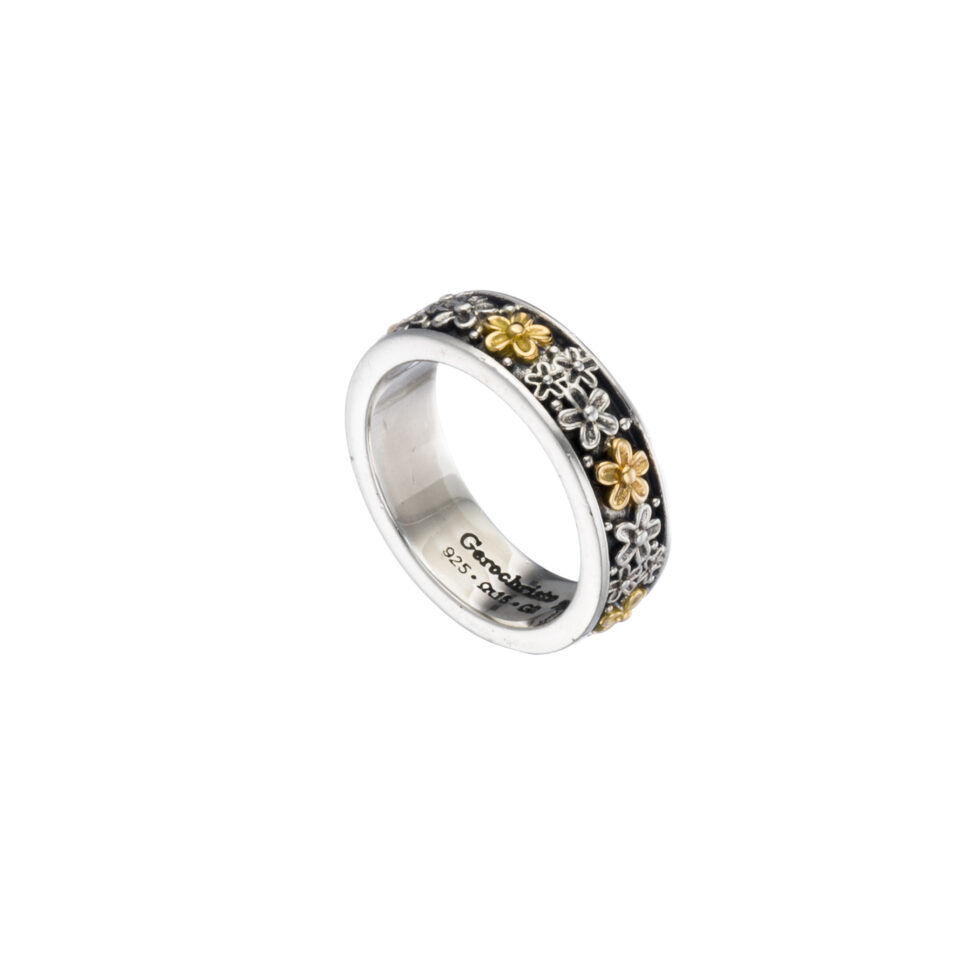 Wild Flowers Anthemis ring in sterling silver with 18K solid Yellow Gold details