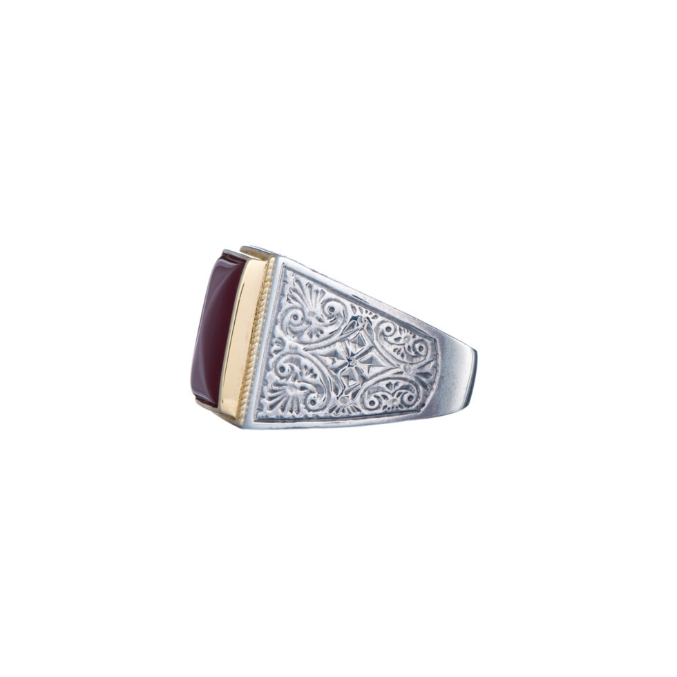 Classic men ring in 18K Gold and sterling silver with semi precious stone