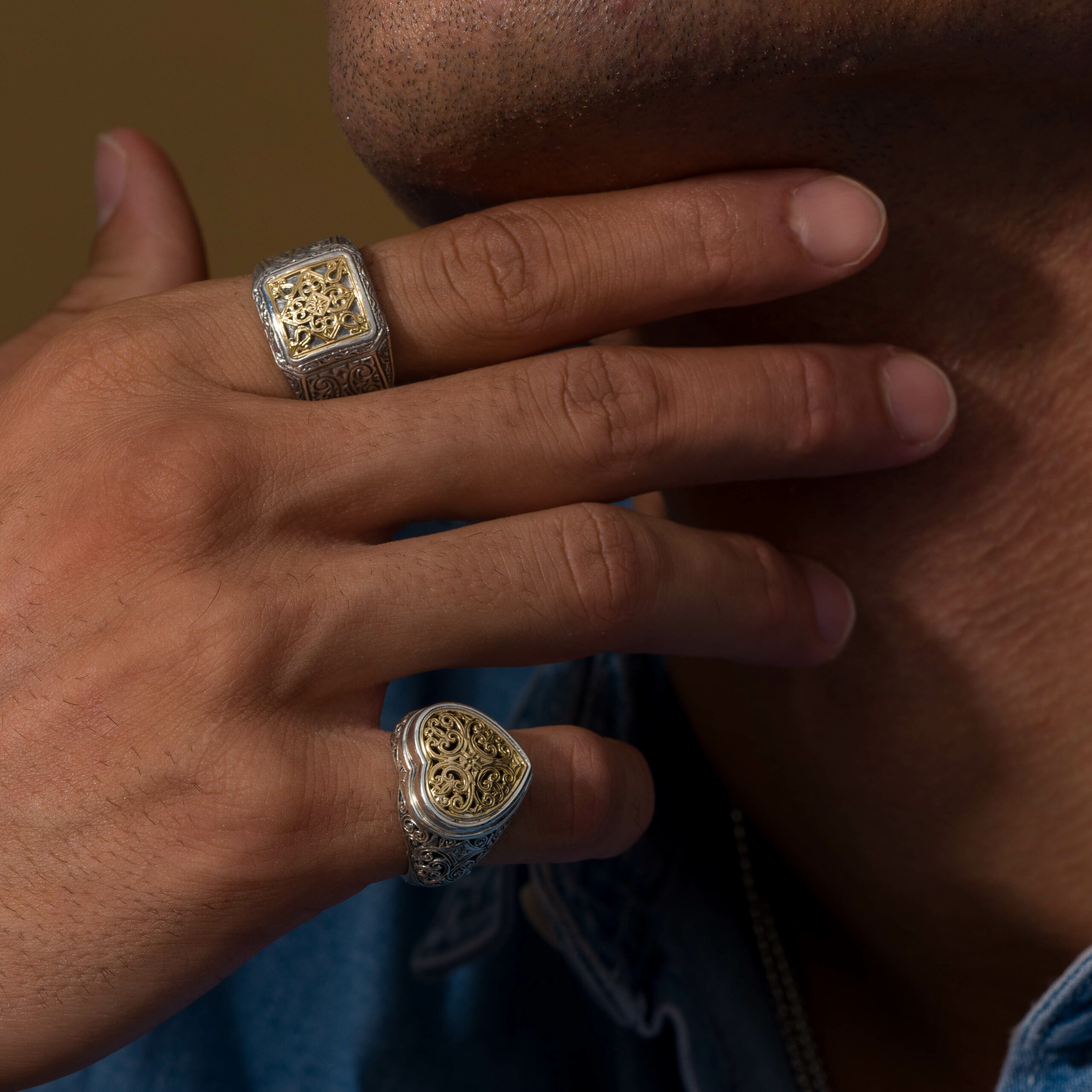 Monastiraki men Ring in 18K Gold and Sterling Silver
