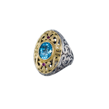 Santorini ring in 18K Gold and Sterling Silver with blue topaz