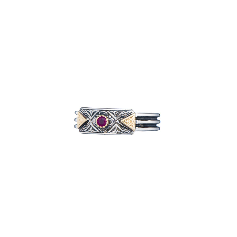Band Ring in 18K Gold and Sterling silver with ruby