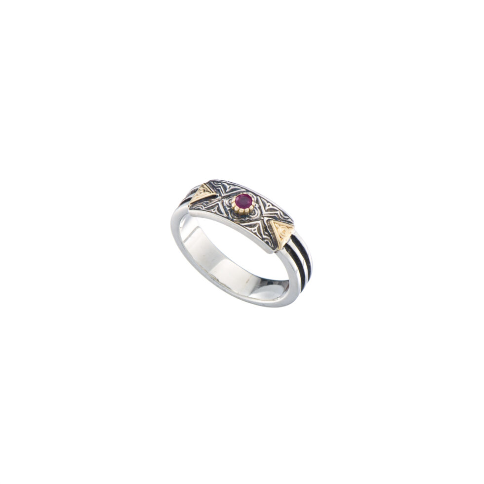Band Ring in 18K Gold and Sterling silver with ruby