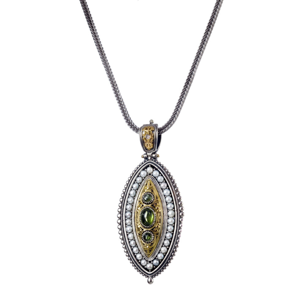 Faidra pendant in 18K Gold and sterling silver with semi precious stones