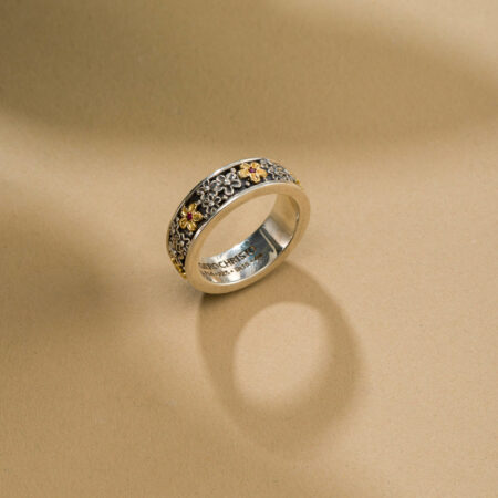 Wild Flowers Anthemis ring in sterling silver with 18K solid Yellow Gold and precious stones - Image 3
