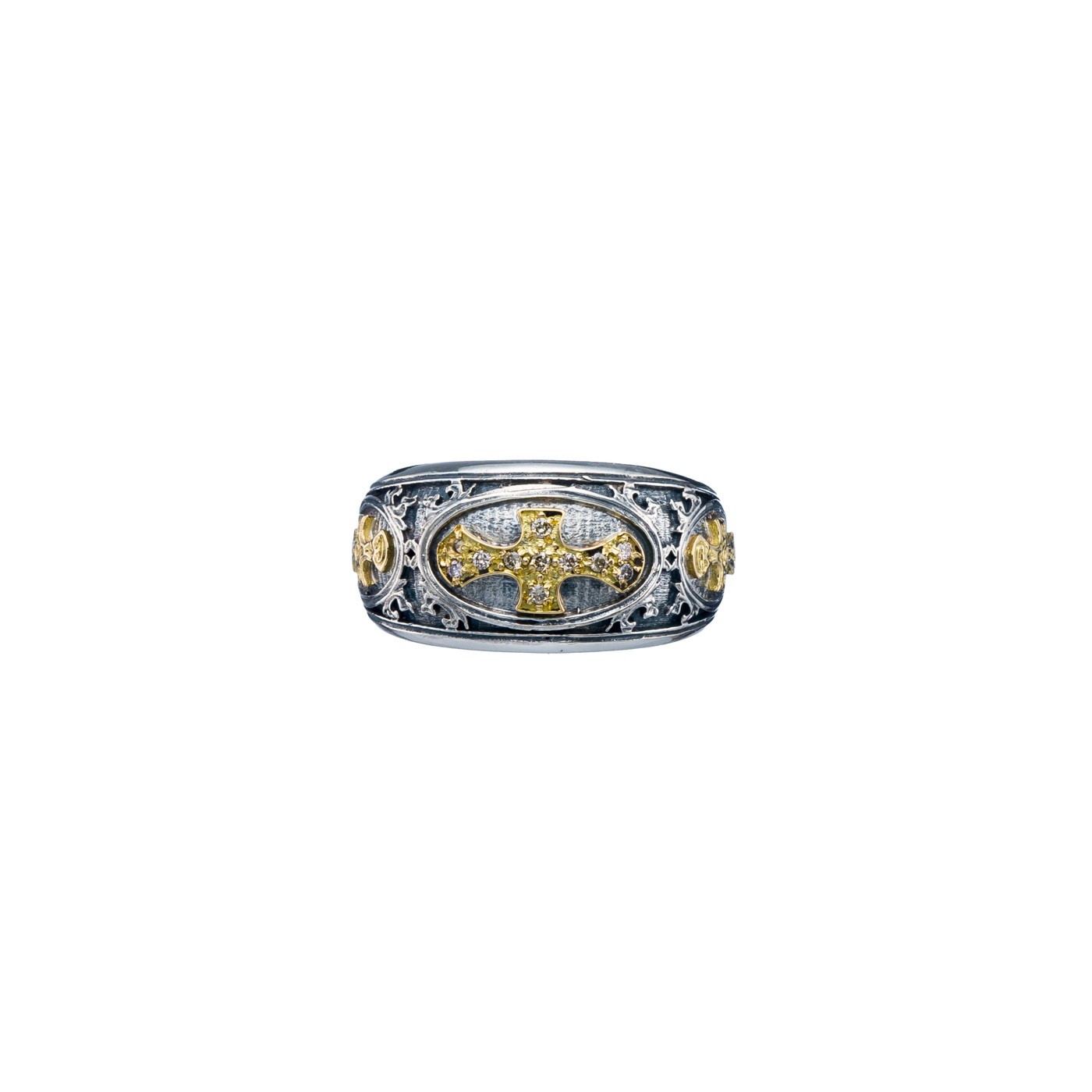 Patmos Ring in 18K Gold and Sterling silver with brown diamonds