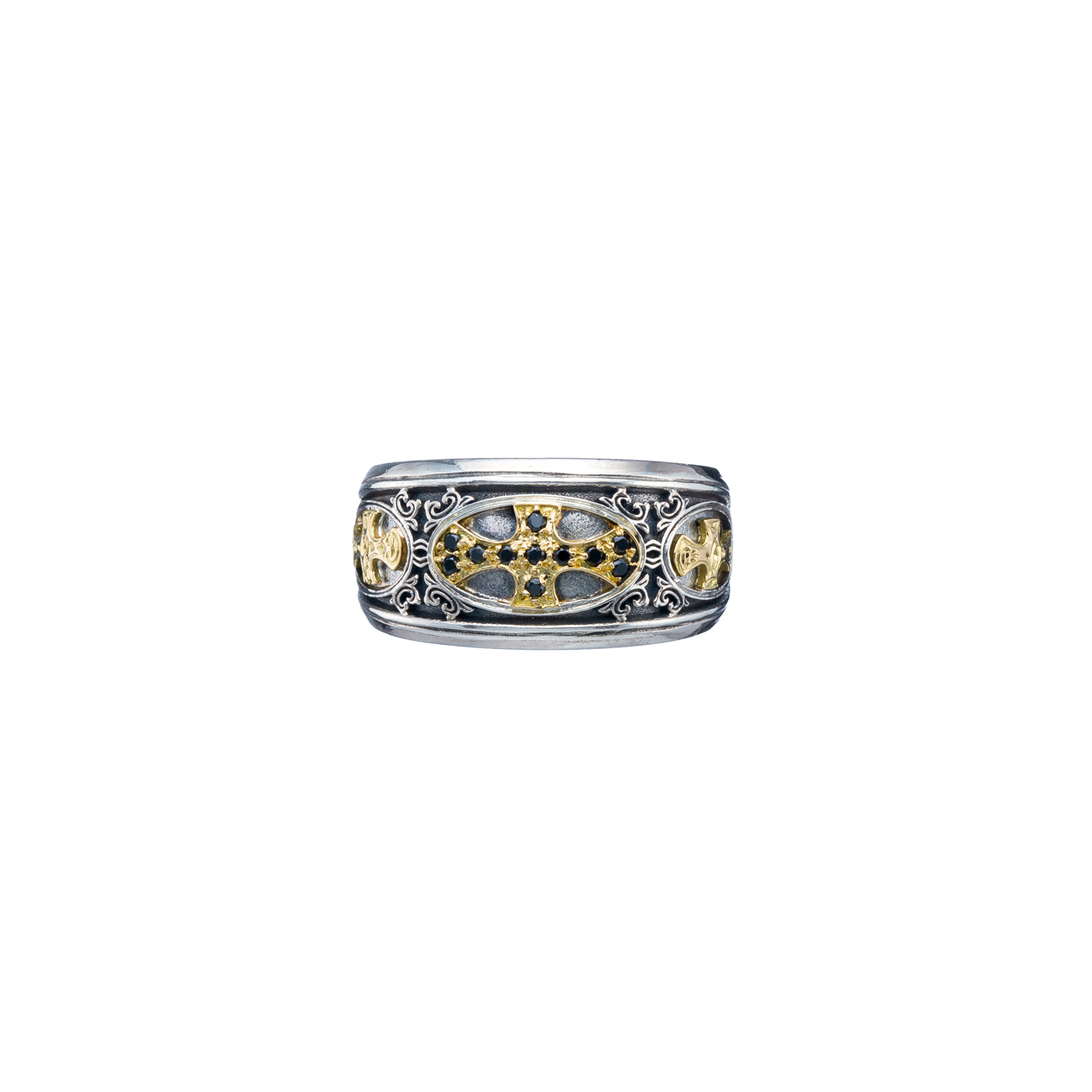 Patmos Ring in 18K Gold and Sterling silver with black diamonds