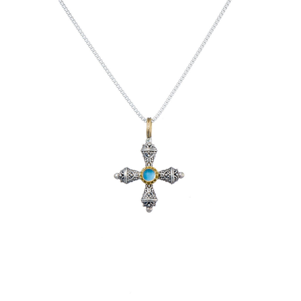 Santorini cross in sterling silver with details in 18K Gold