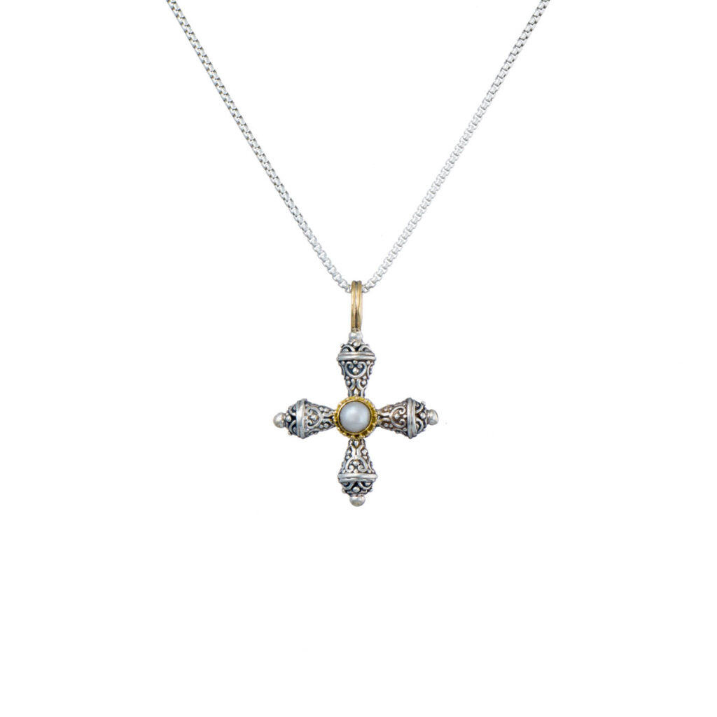 Santorini cross in sterling silver with details in 18K Gold