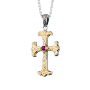 Byzantine Cross in 18K Gold and Sterling silver with Rhodolite - Image 2