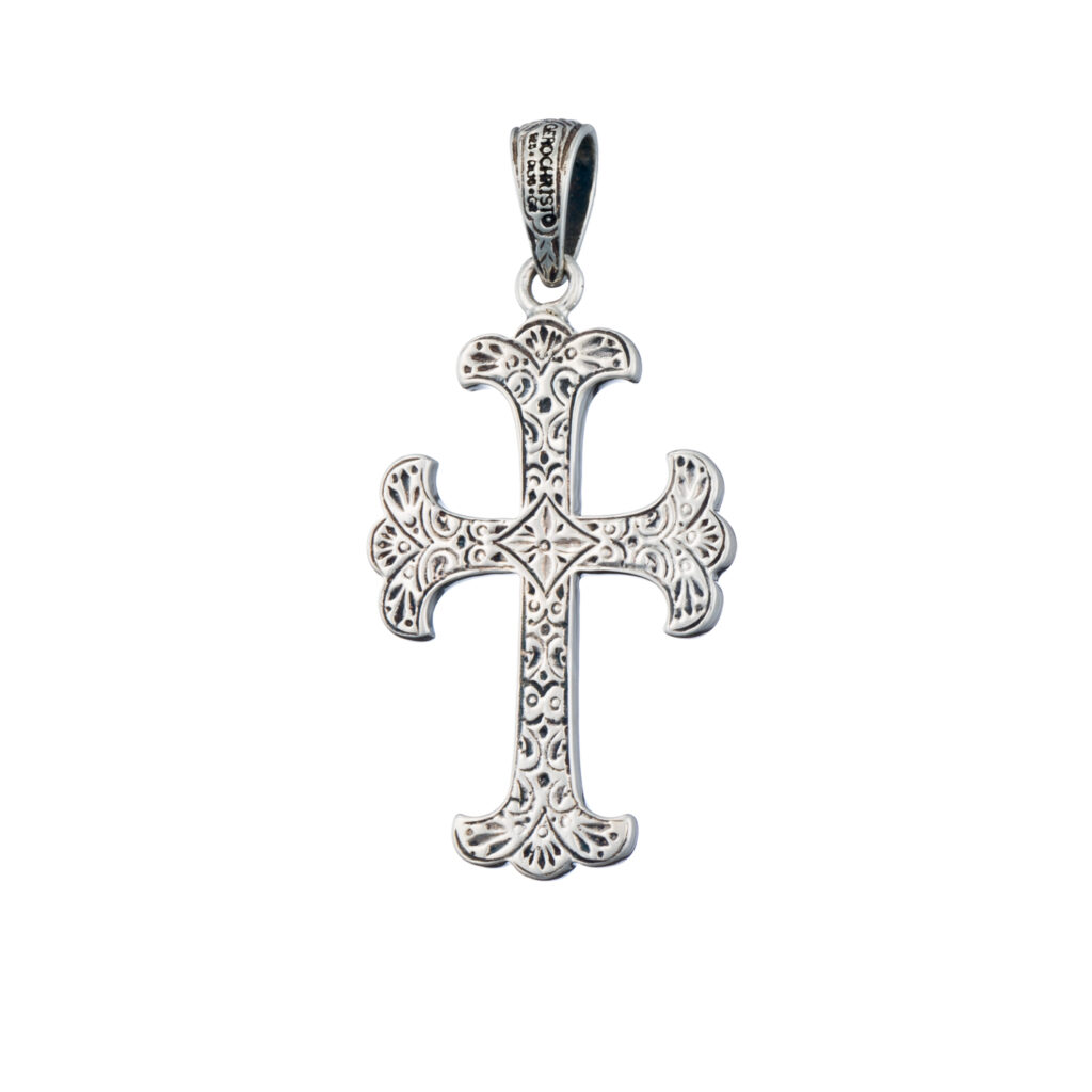 Byzantine Cross in Sterling Silver and details in 18K Gold with semi precious stone