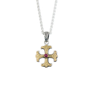 Byzantine Cross in 18K Gold and Sterling Silver with ruby - Image 2