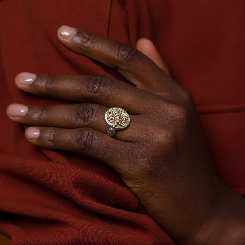 Harmony small Oval Ring in 18K Gold and Sterling Silver with Rubies