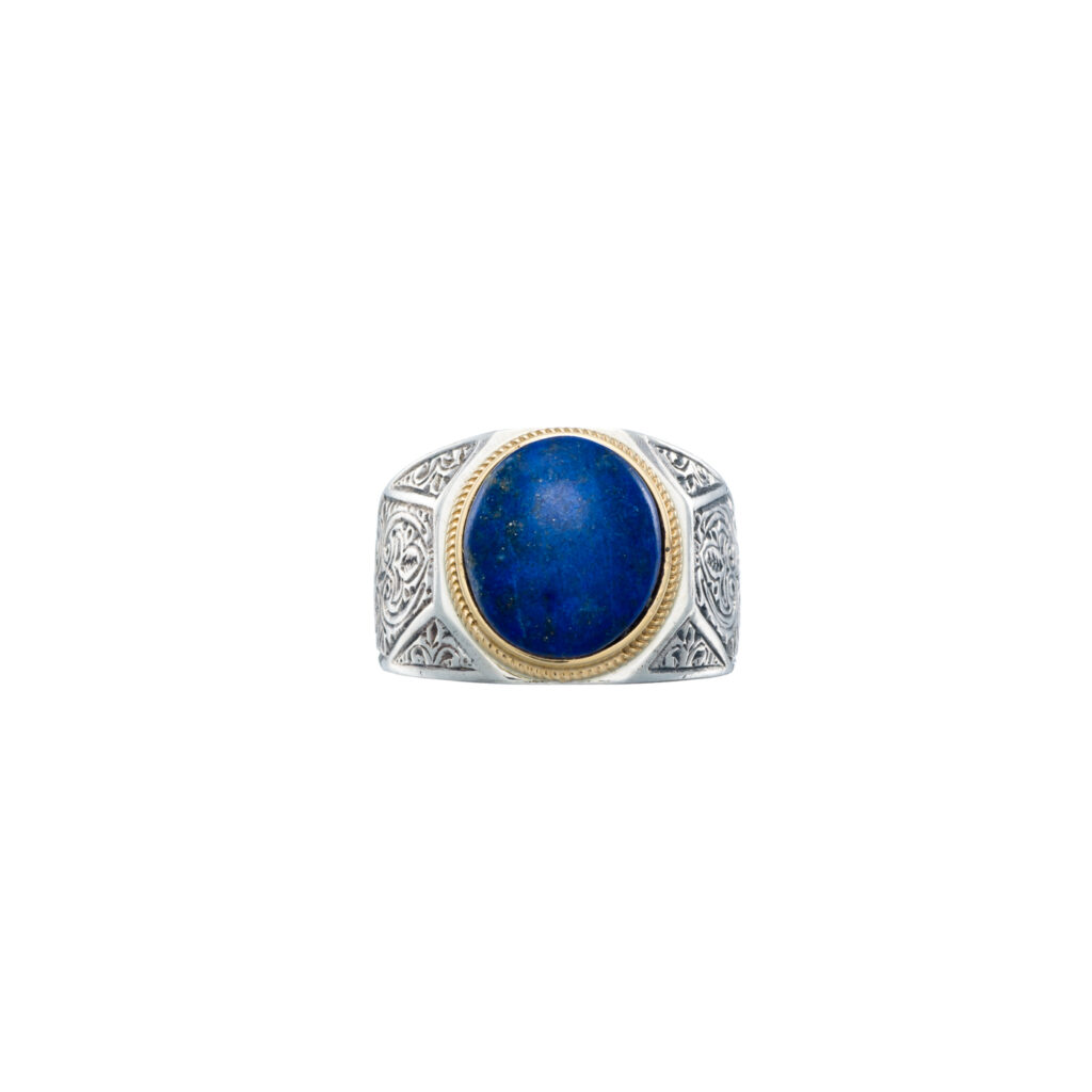 Classic oval ring in 18K Gold and Sterling silver with semi precious stone