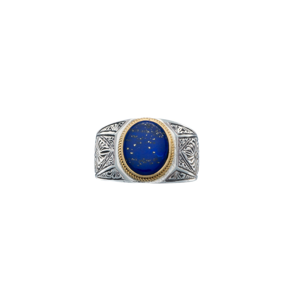 Classic oval ring in 18K Gold and sterling silver with semi precious stone