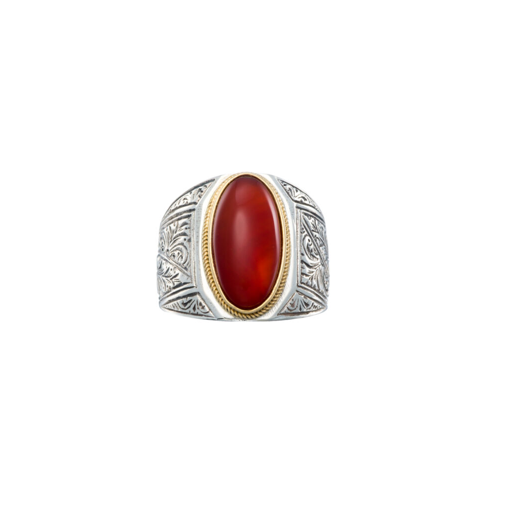 Classic oval Ring in 18K Gold and Sterling Silver with semi precious stone