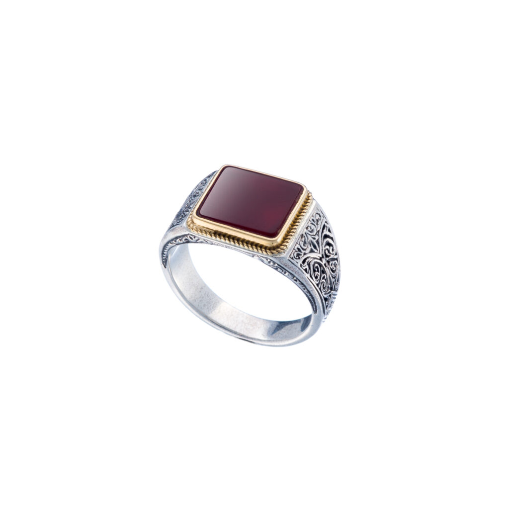 Classic ring in 18K Gold and Sterling silver with Semi precious stone