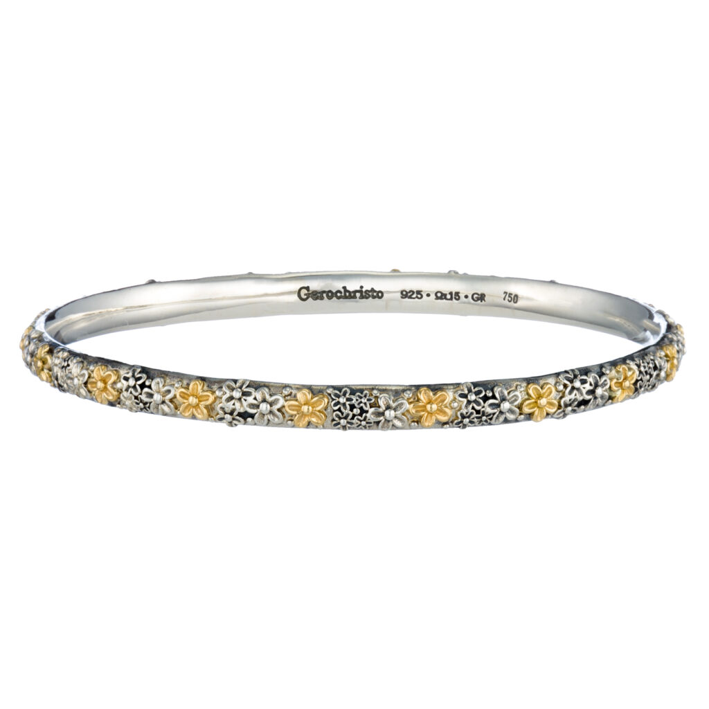 Wild Flowers Anthemis bangle bracelet in 18K Gold and Sterling Silver