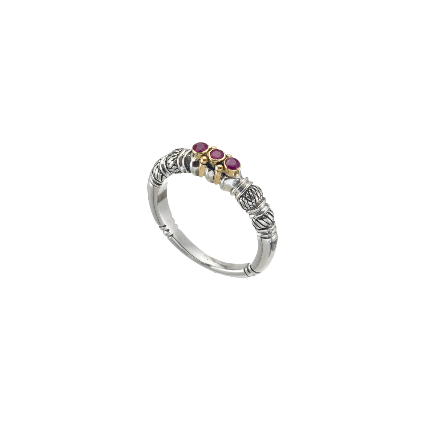 Kassandra Band ring in 18K Gold and Sterling Silver with rubies