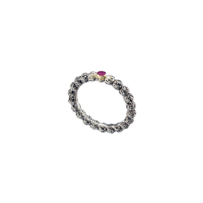 Eden's Garden Band Ring in Sterling Silver with 18K Gold and Gemstone