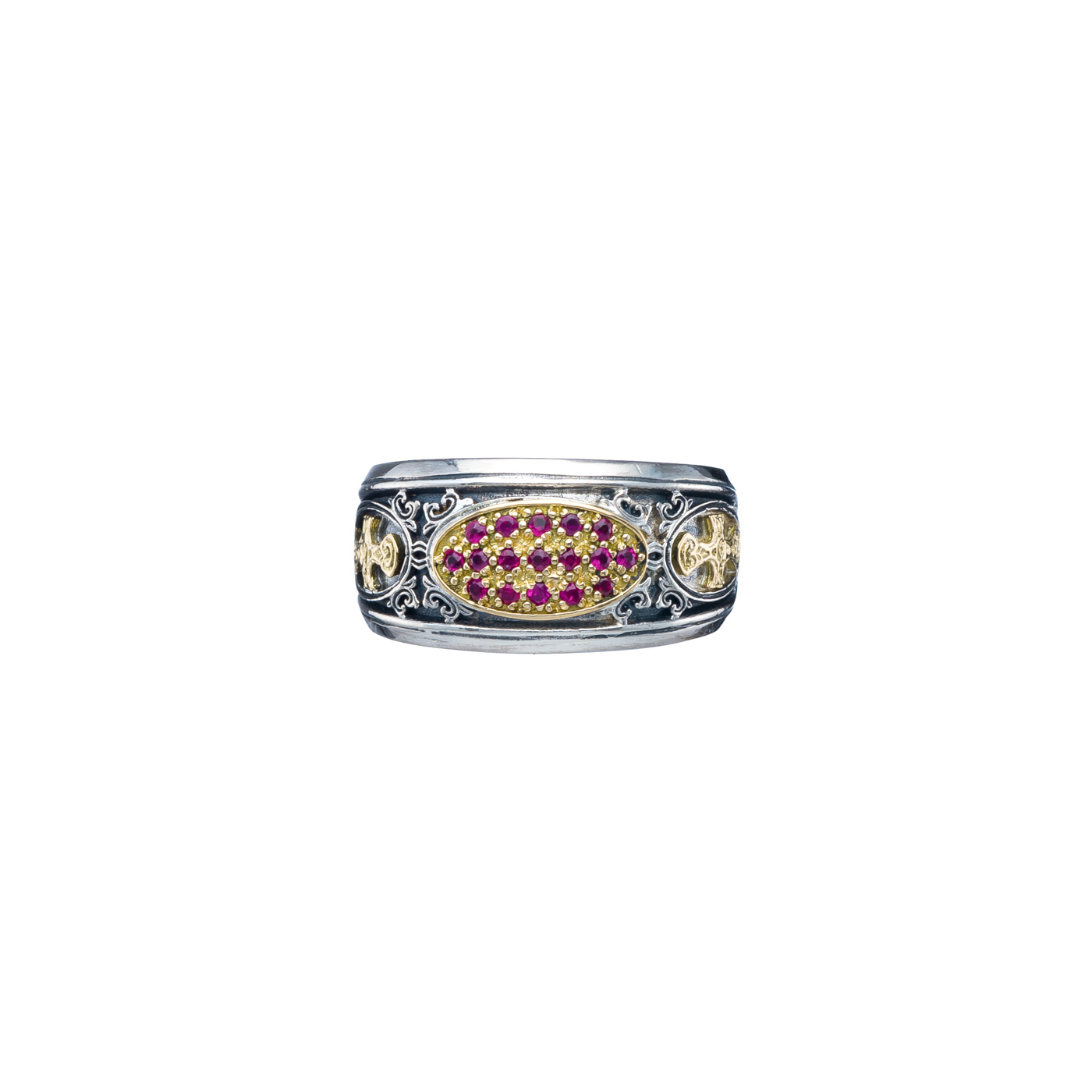 Patmos ring in 18K Gold and Sterling Silver with rubies