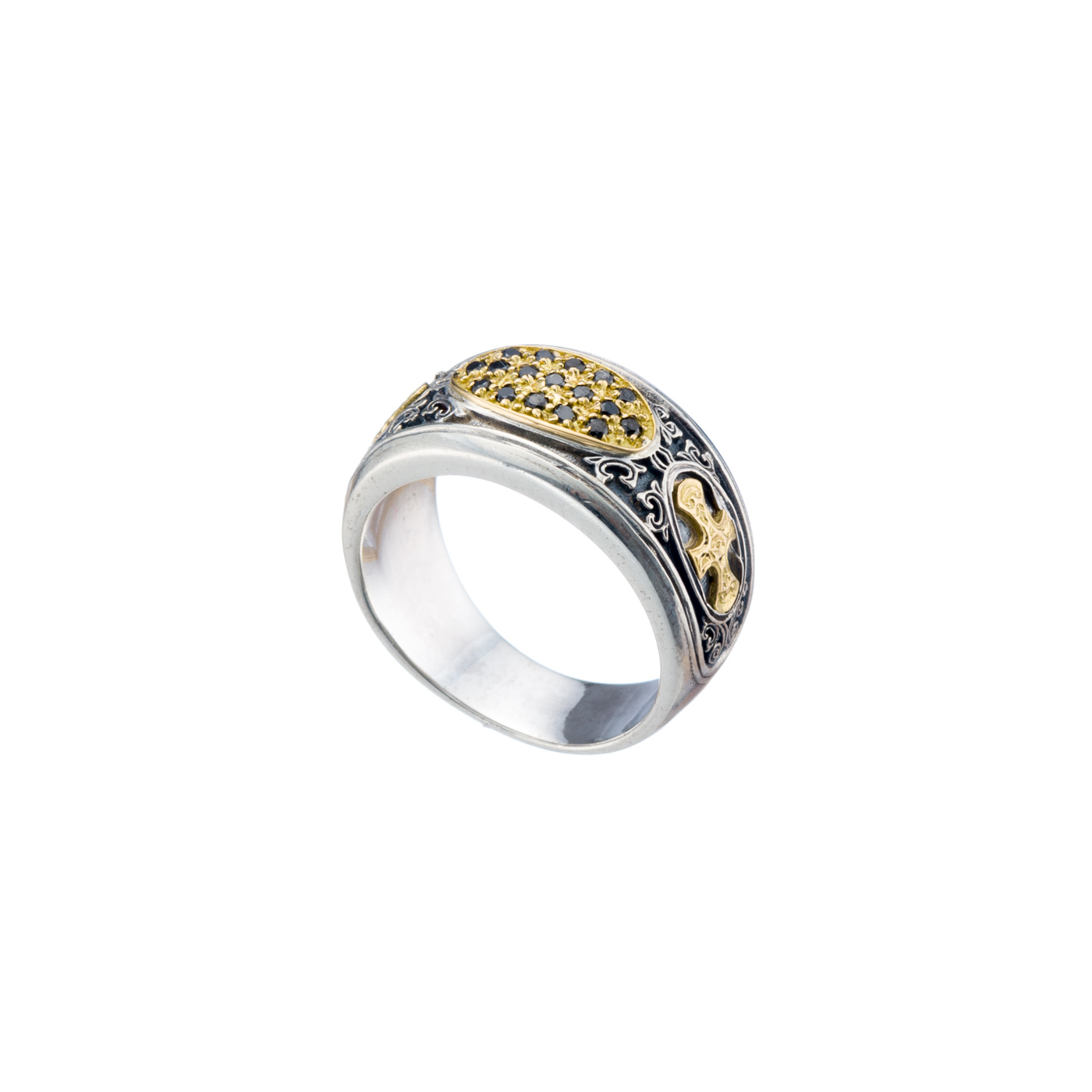 Patmos ring in 18K Gold and Sterling Silver with Black diamonds