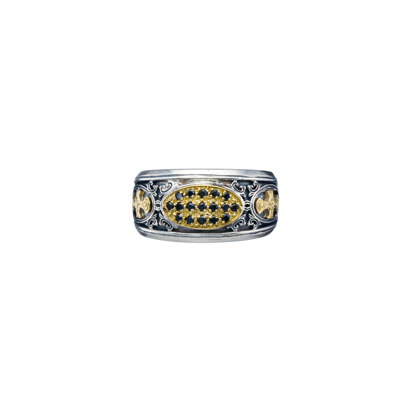 Patmos ring in 18K Gold and Sterling Silver with Black diamonds