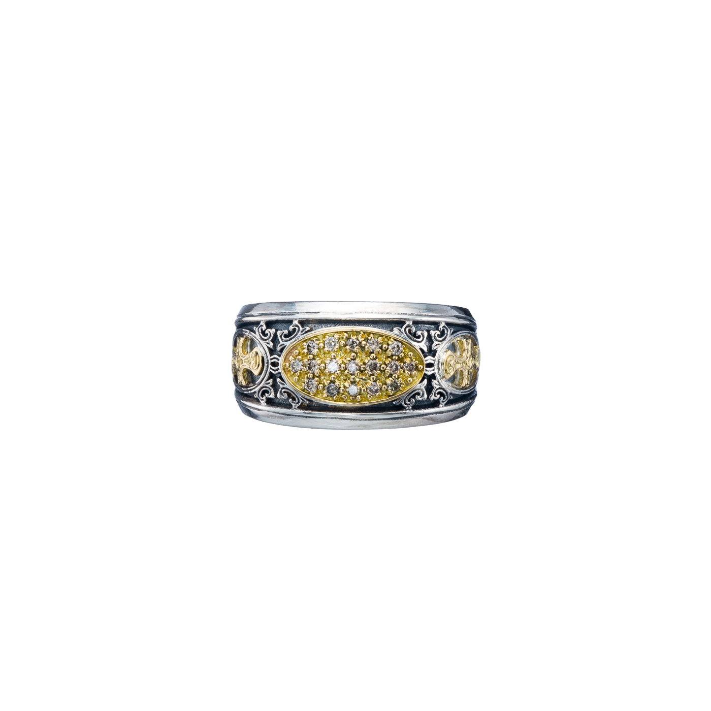 Patmos ring in 18K Gold and Sterling Silver with brown diamonds