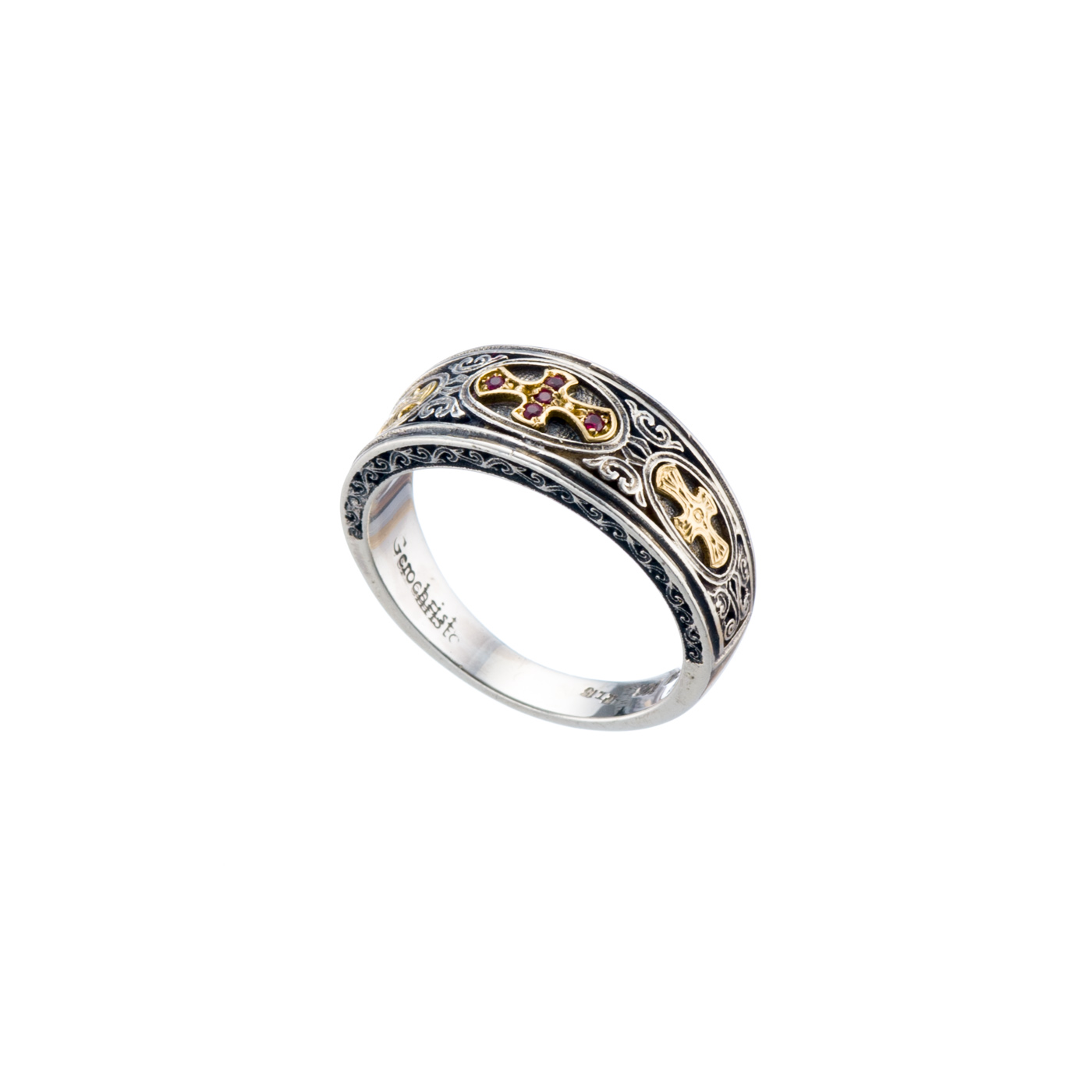 Patmos Ring in 18K Gold and Sterling silver with rubies