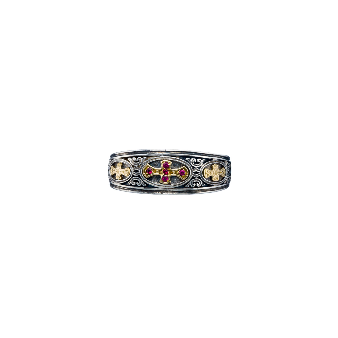 Patmos Ring in 18K Gold and Sterling silver with rubies