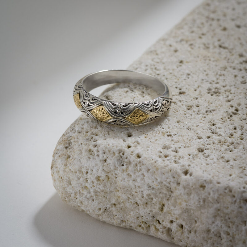 Erotokritos Band ring in 18K Gold and Sterling silver