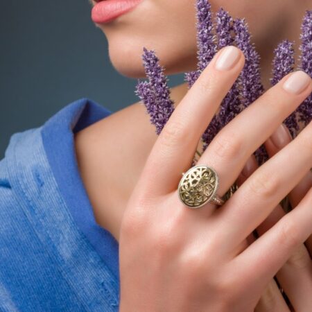 Garden Shadows Big oval Ring in 18K Gold and Sterling silver - Image 4