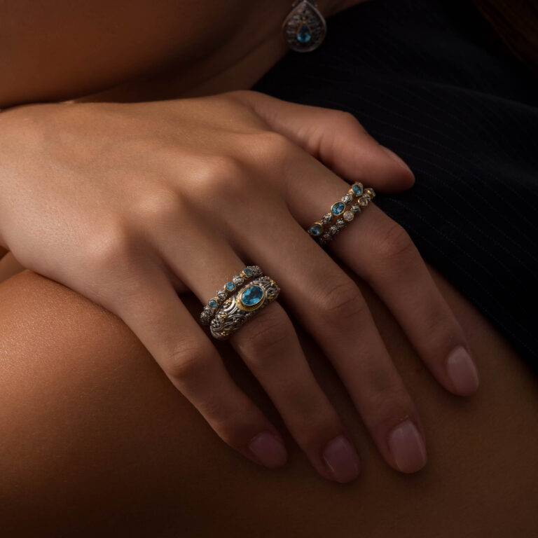 Eden's Garden Band Ring in Sterling Silver with Gold K18 and Gemstones - Image 2