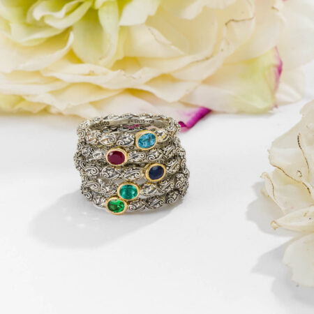 Eden's Garden Band Ring in Sterling silver with Gold K18 and Oval Gemstone - Image 2