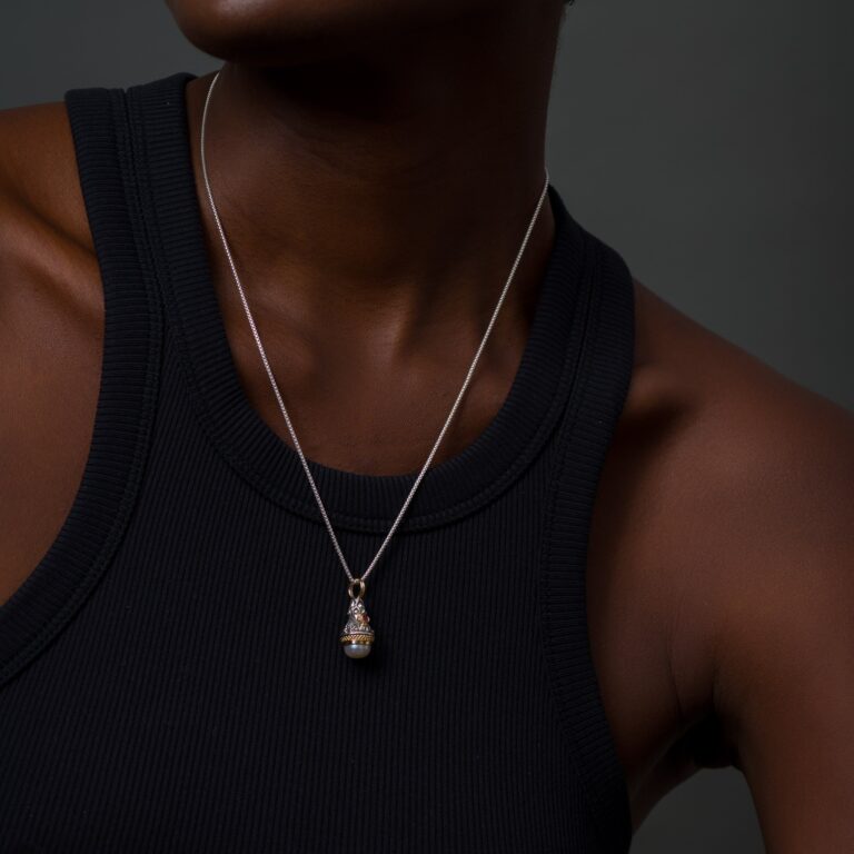 Santorini drop pendant in 18K Gold and Sterling Silver with pearl