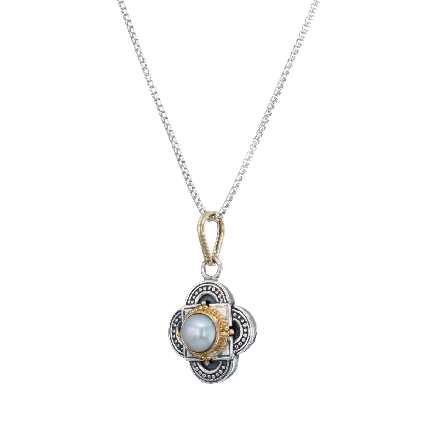 Cyclades pendant in 18K Gold and Sterling silver with pearl