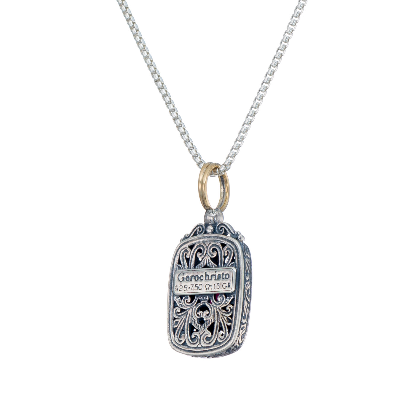 Mediterranean Pendant in Sterling Silver and 18K Gold with ruby