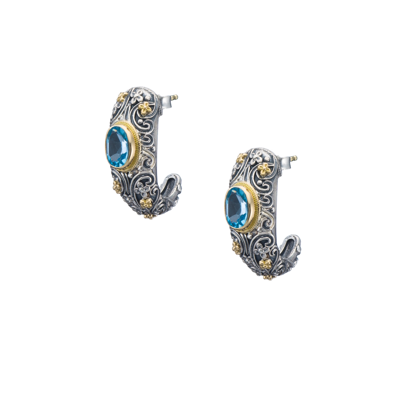 Eve half hoops earrings in 18K Gold and Sterling silver with gemstones