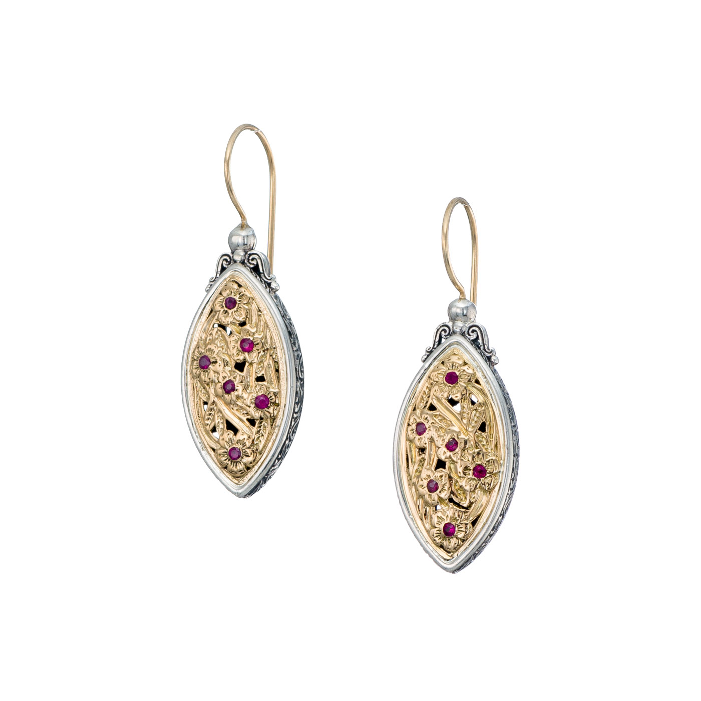 Harmony Earrings in 18K Gold and Sterling silver with rubies